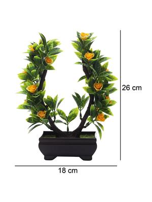 artificial u shaped bonsai tree with green leaves and yellow roses - 16513469 - Standard Image - 4