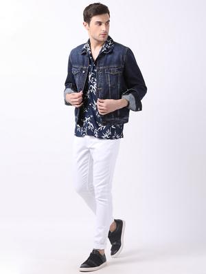 navy blue tropical printed casual shirt - 16515032 - Standard Image - 4