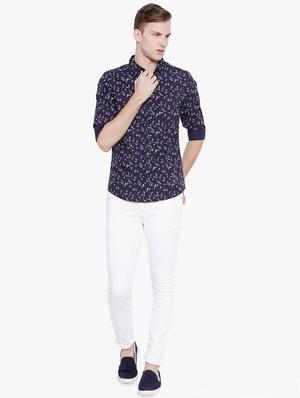 navy blue floral printed casual shirt - 16516637 - Standard Image - 4