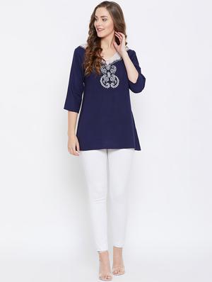 embroidered detail solid tunic - 16517553 - Standard Image - 4