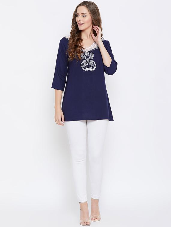 embroidered detail solid tunic - 16517553 - Zoom Image - 4