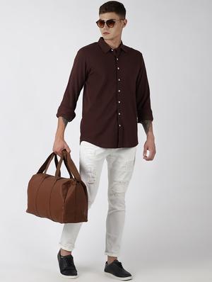 brown solid casual shirt - 16517896 - Standard Image - 4