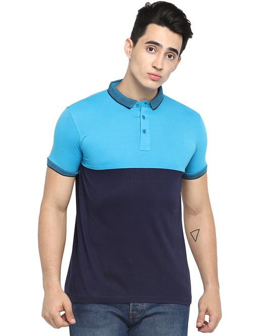 blue cut & sew collared t-shirt - 16517944 - Standard Image - 1
