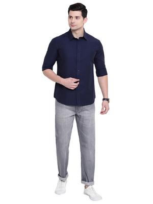 dark blue solid casual shirt - 16518023 - Standard Image - 4