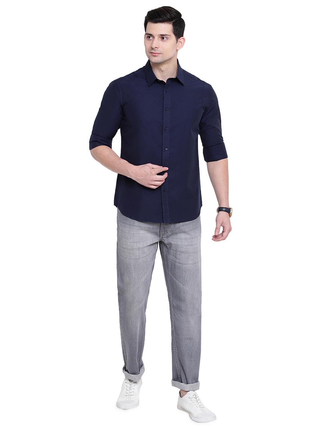 dark blue solid casual shirt - 16518023 - Zoom Image - 4