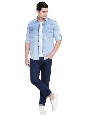 blue denim casual shirt - 16518054 - Standard Image - 4