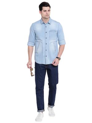blue denim casual shirt - 16518055 - Standard Image - 4