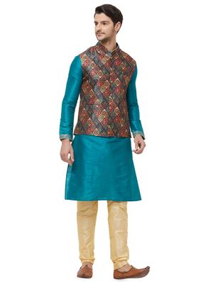 blue printed nehru jacket - 16518154 - Standard Image - 4