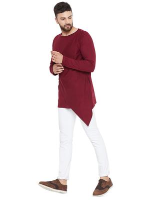 maroon solid asymmetric t-shirt - 16518738 - Standard Image - 4