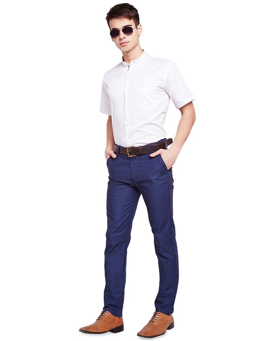 blue solid flat front formal trouser - 16519573 - Zoom Image - 4