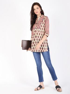 printed straight kurti - 16520024 - Standard Image - 4