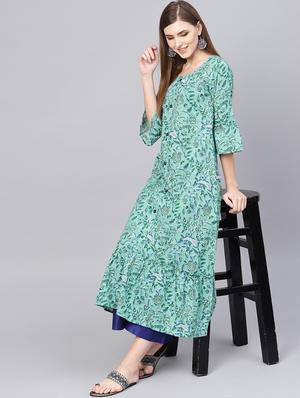 bell sleeves a-line kurta - 16521417 - Standard Image - 4
