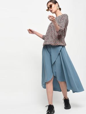 round neck animal print blouson top - 16523882 - Standard Image - 4