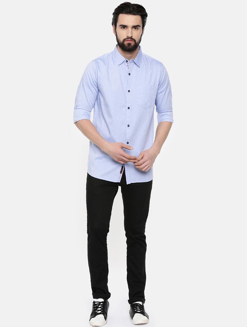 blue solid casual shirt - 16523929 - Zoom Image - 4