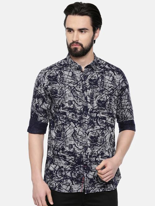dark blue printed casual shirt - 16523945 - Standard Image - 1
