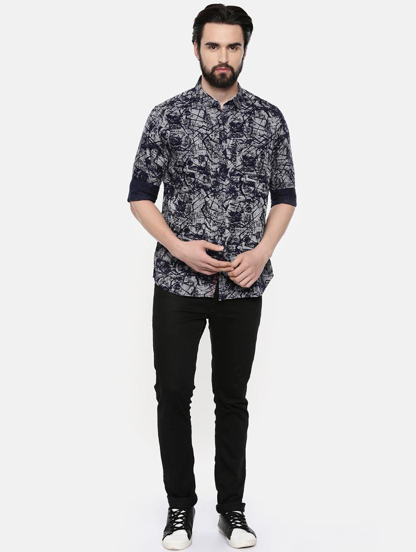 dark blue printed casual shirt - 16523945 - Zoom Image - 4