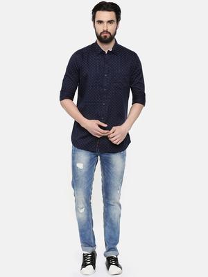 navy blue printed casual shirt - 16523949 - Standard Image - 4