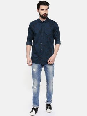 navy blue printed casual shirt - 16523954 - Standard Image - 4