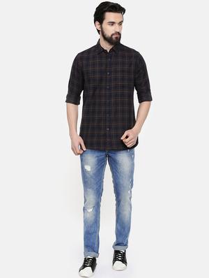navy blue checkered casual shirt - 16523955 - Standard Image - 4