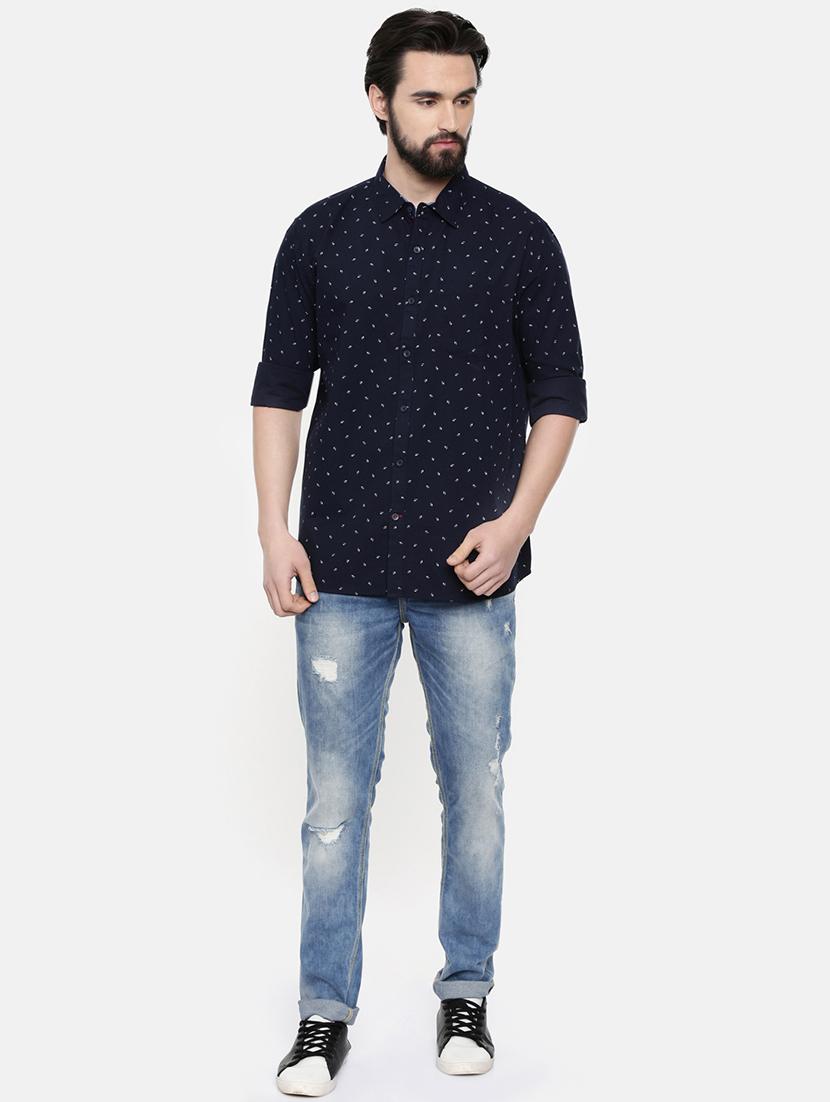 dark blue printed casual shirt - 16523958 - Zoom Image - 4