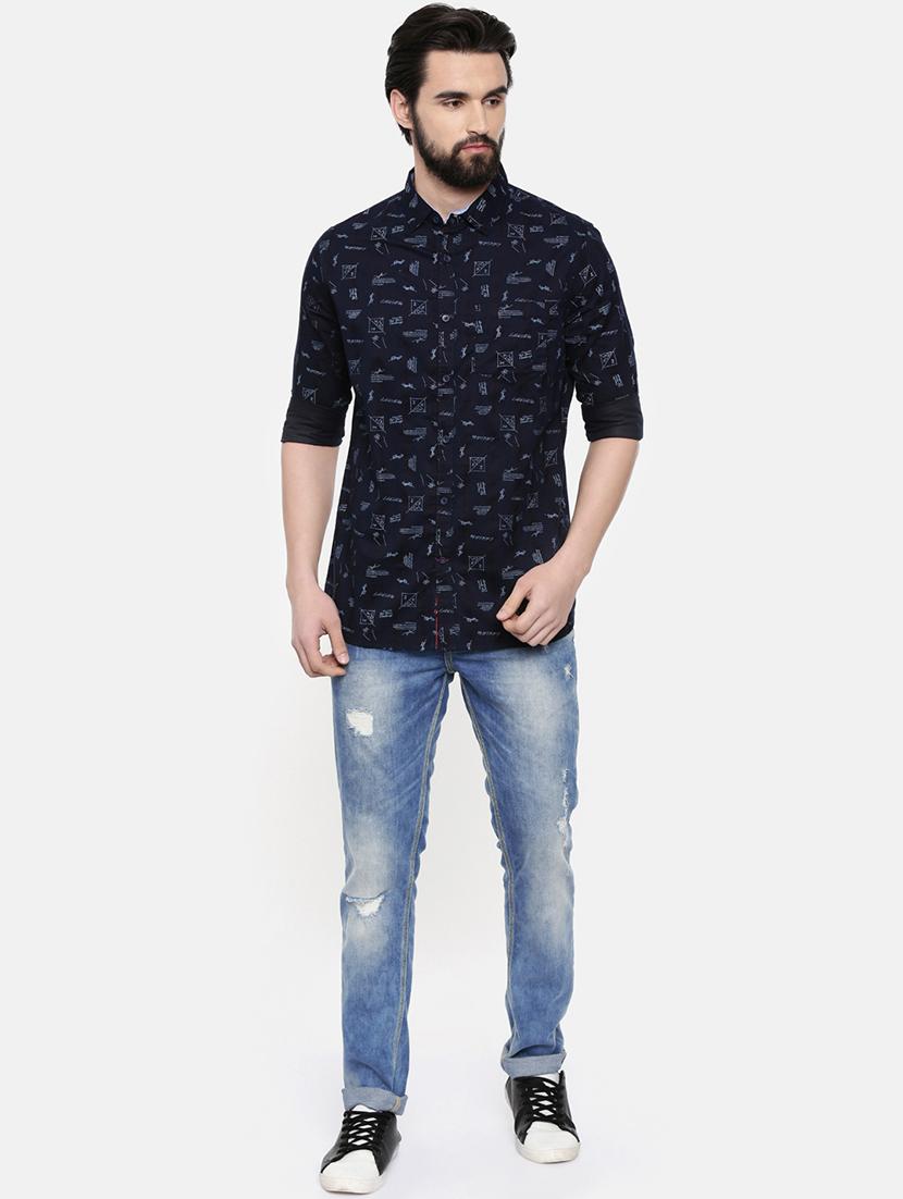 dark blue printed casual shirt - 16523963 - Zoom Image - 4