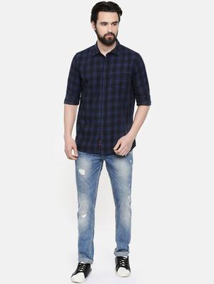 navy blue checkered casual shirt - 16523964 - Standard Image - 4