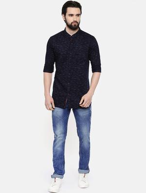 dark blue self design casual shirt - 16523966 - Standard Image - 4