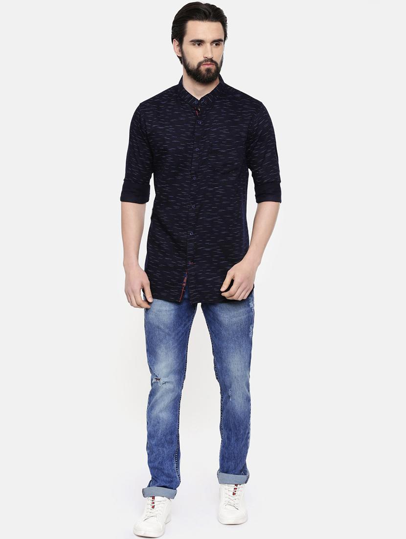 dark blue self design casual shirt - 16523966 - Zoom Image - 4