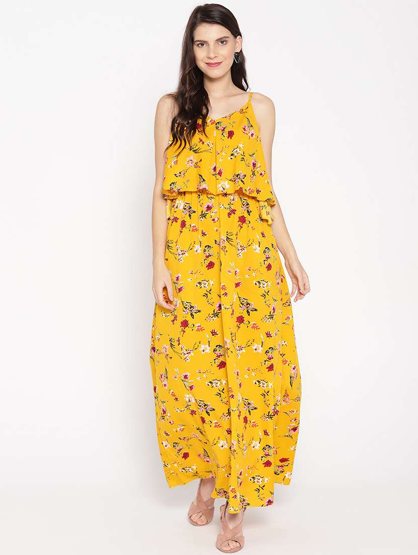 ruffle detail floral maxi dress