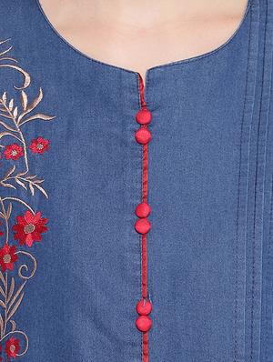 embroidered denim straight kurta - 16524413 - Standard Image - 4