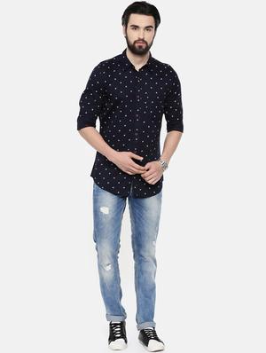 dark blue printed casual shirt - 16525609 - Standard Image - 4