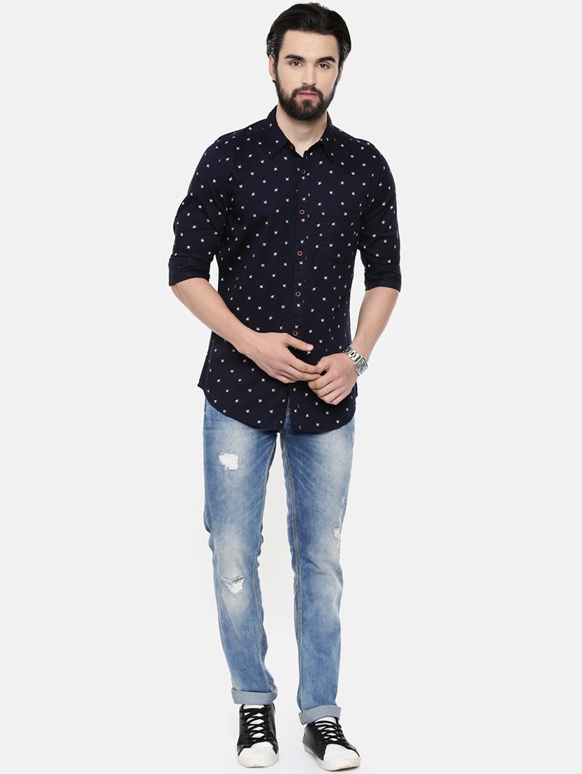 dark blue printed casual shirt - 16525609 - Zoom Image - 4