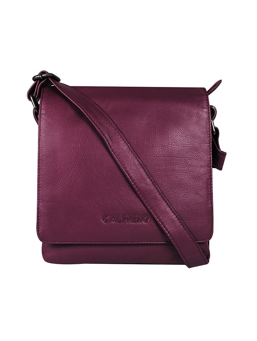 purple leather sling bag