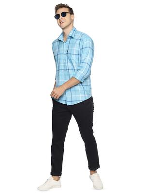 light blue checkered casual shirt - 16527500 - Standard Image - 4