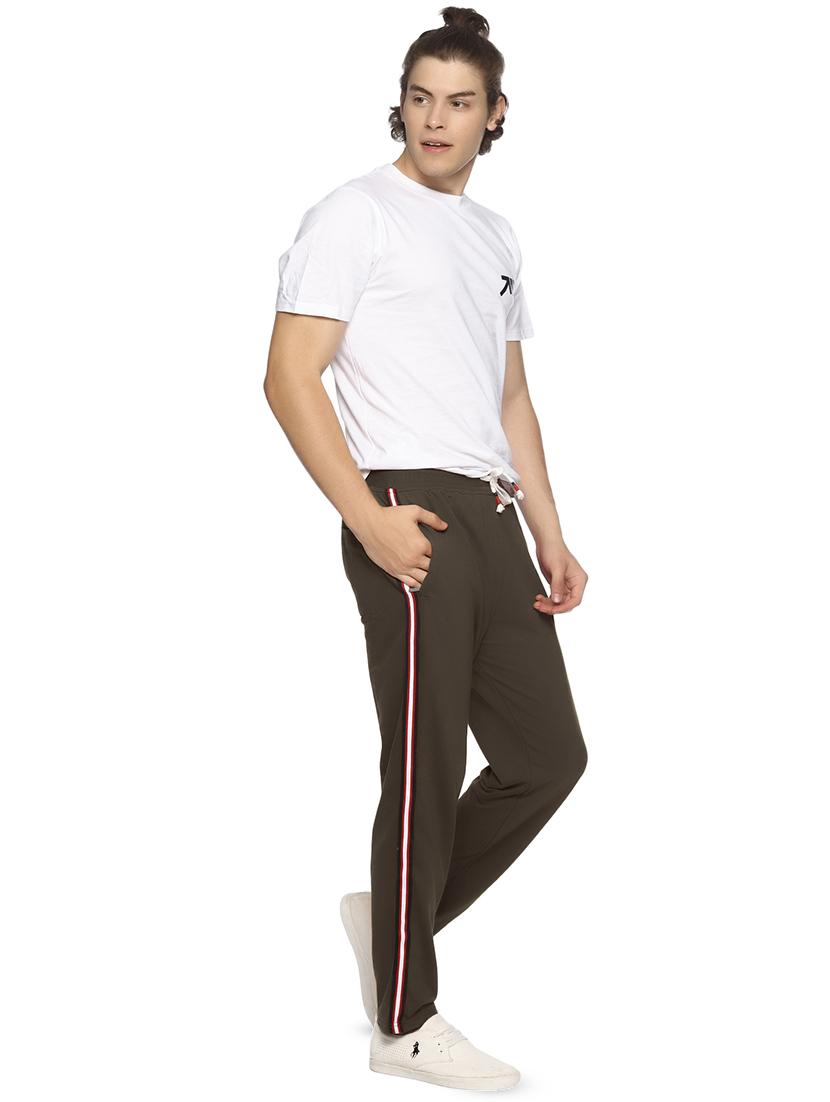 olive green side striped full length track pant - 16527699 - Zoom Image - 4