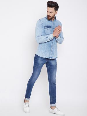 light blue faded denim casual shirt - 16528146 - Standard Image - 4