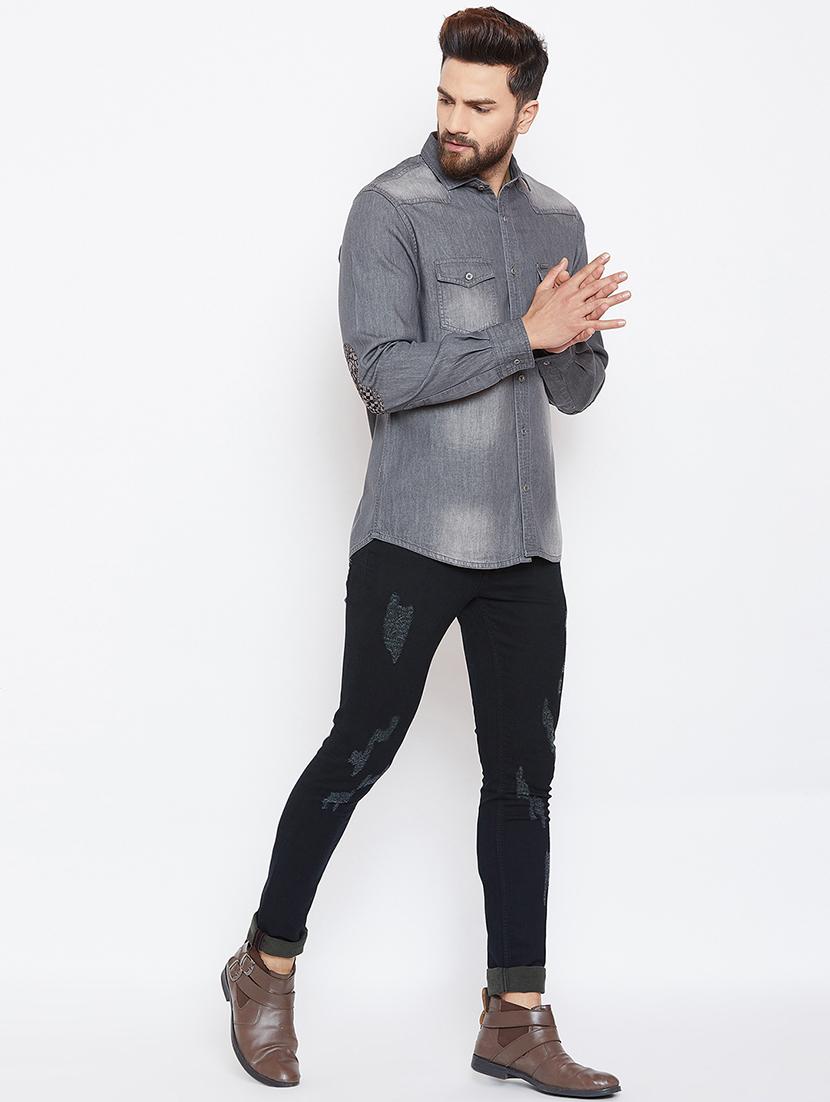 grey faded denim casual shirt - 16528150 - Zoom Image - 4