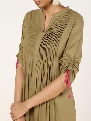 pintuck solid a-line kurta - 16528195 - Standard Image - 4