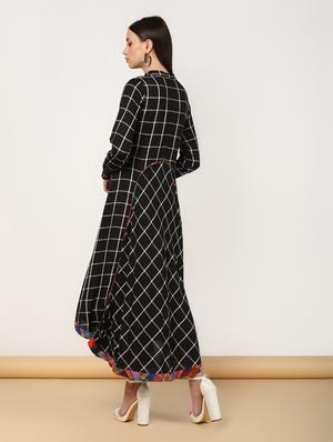 checkered asymmetric flared ethnic dress - 16528487 - Standard Image - 4