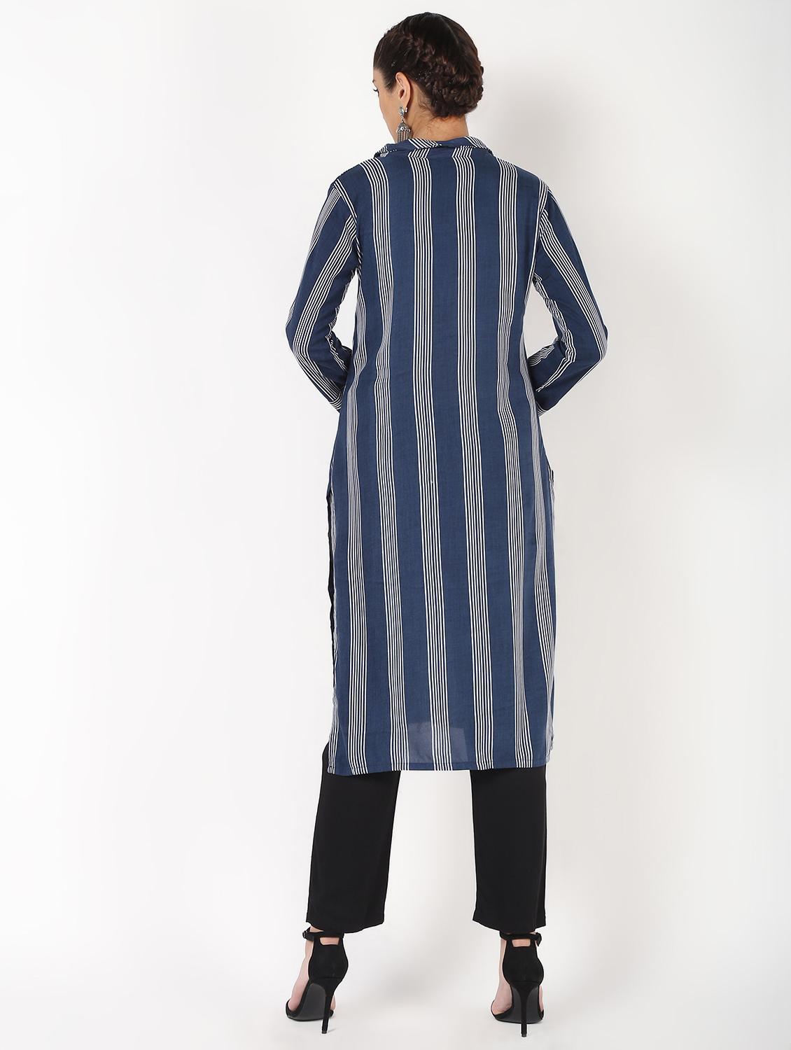 striped straight kurta - 16529619 - Zoom Image - 4