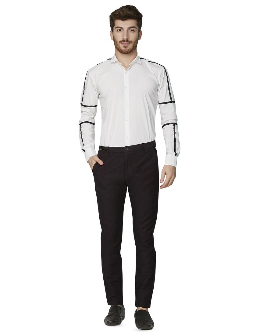 maroon textured flat front casual trouser - 16532464 - Zoom Image - 4