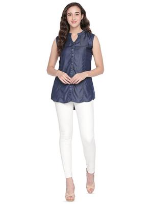 mandarin neck high low shirt - 16534739 - Standard Image - 4