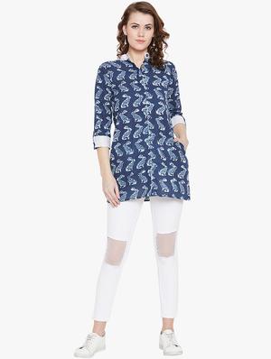 indigo a-line kurti - 16538242 - Standard Image - 4