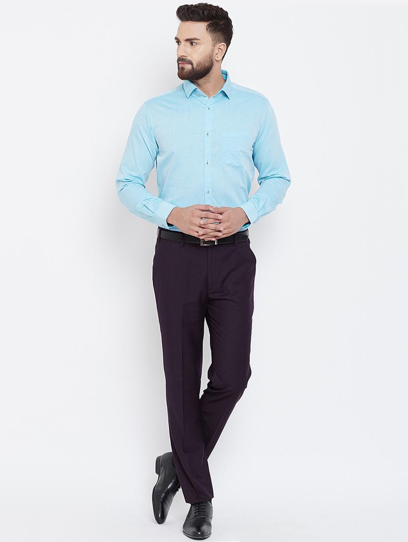 blue solid formal shirt - 16539728 - Zoom Image - 4