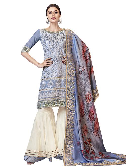 embroidered semi-stitched suit - 16542398 - Standard Image - 1