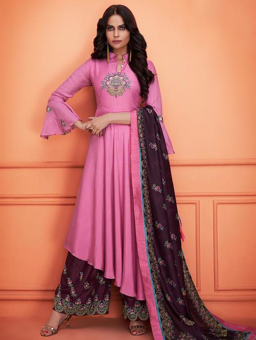 Embroidered semi-stitched suit - 16542405 - Standard Image - 1