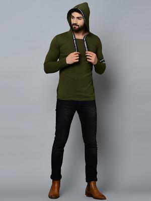 olive green taped hooded t-shirt - 16544824 - Standard Image - 4