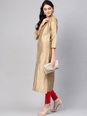 solid silk straight kurta - 16544991 - Standard Image - 4