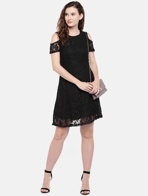 cold shoulder floral laced a-line dress - 16545188 - Standard Image - 4