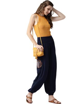 smocked waist solid trousers - 16545729 - Standard Image - 4